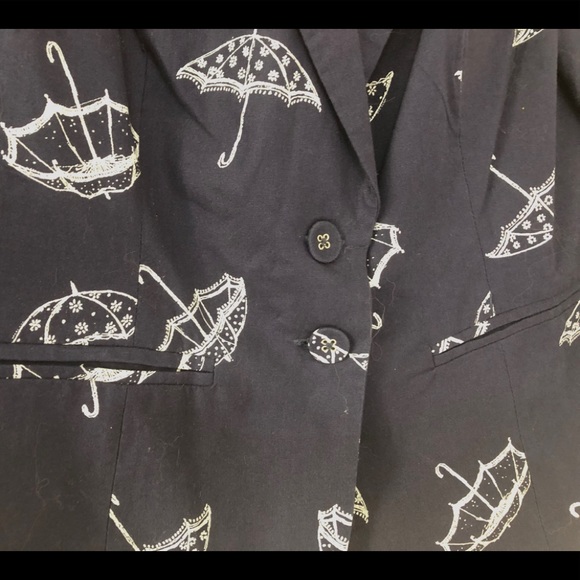 ModCloth Umbrella Print Blazer Jacket navy cotton - Picture 3 of 8
